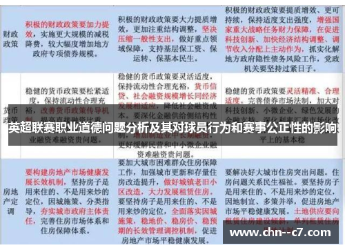 英超联赛职业道德问题分析及其对球员行为和赛事公正性的影响
